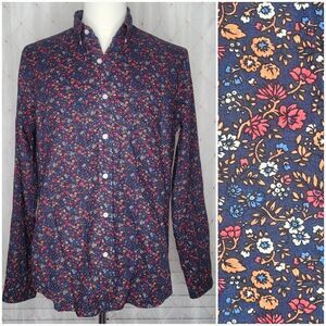 J. Crew Men's Large Blue Floral Long Sleeve Button Down Shirt Preppy Classic